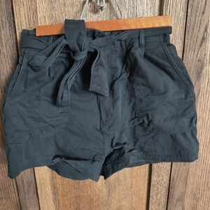 Black High Waist Shorts, Paperbag Waist With Tie